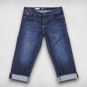 KUT Natalie Crop Jeans Women 10 Dk Blue Rolled Cuffs Preppy Retro Casual 2000s